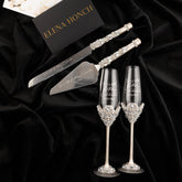 60th Anniversary Blossom Glasses & Cake Set Ivory With Pearls - ELENA HONCH