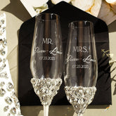 Set of 2 Wedding Flute, Personalization Wedding Champagne Flutes, Gift for the Couple, Laser Engraving Name Champagne Flutes.