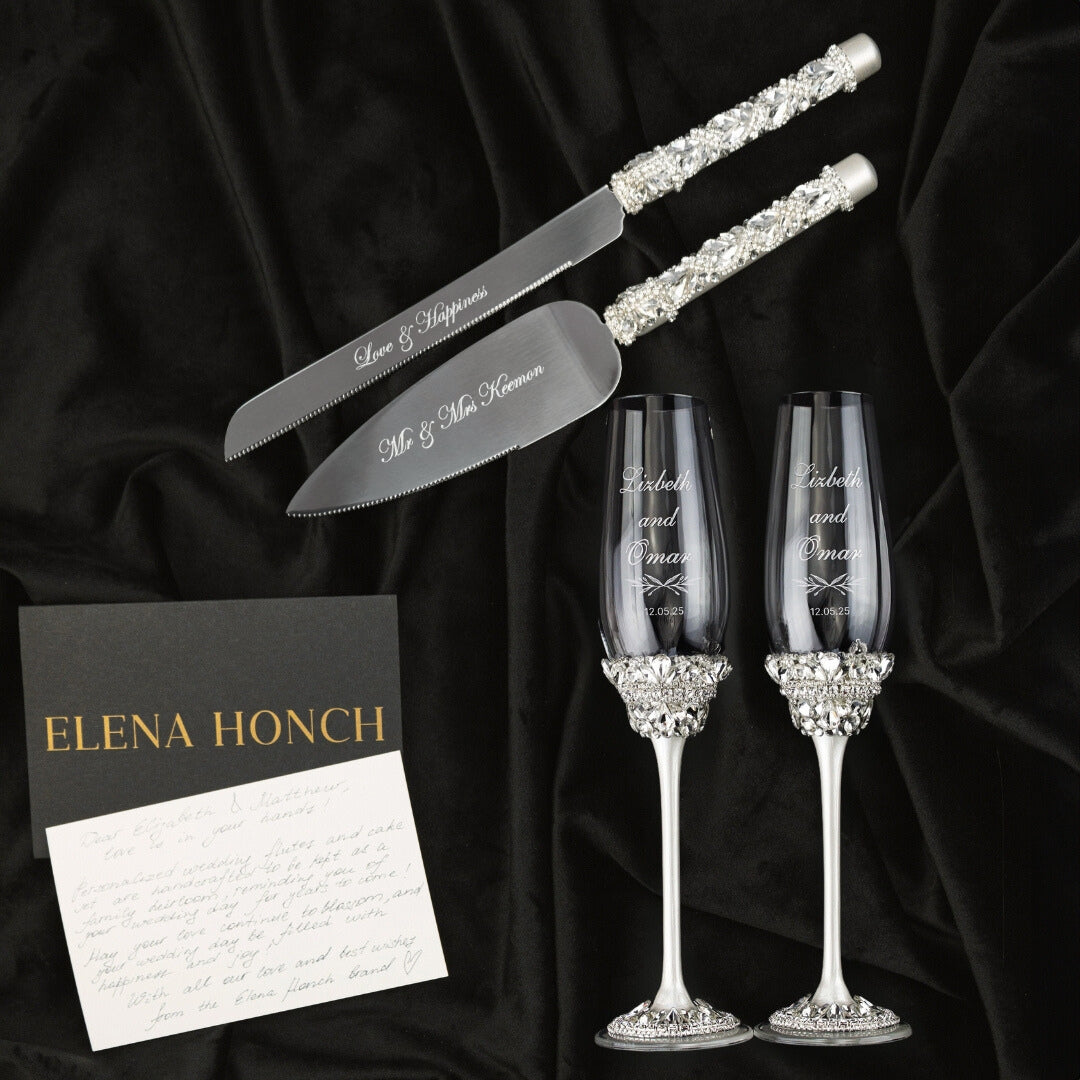 Ivy White Flutes &amp; Set for Cake