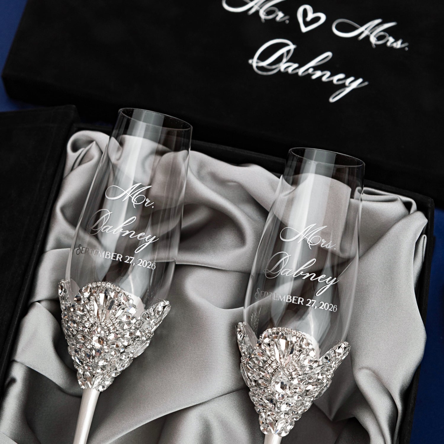 Flutes Blossom White in Silver Satin-Lined Boxes