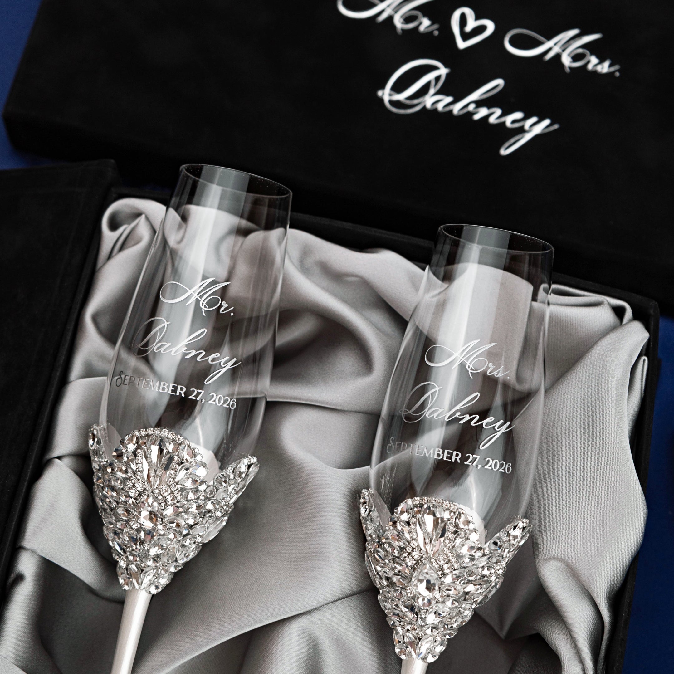 Flutes Blossom White in Silver Satin-Lined Boxes