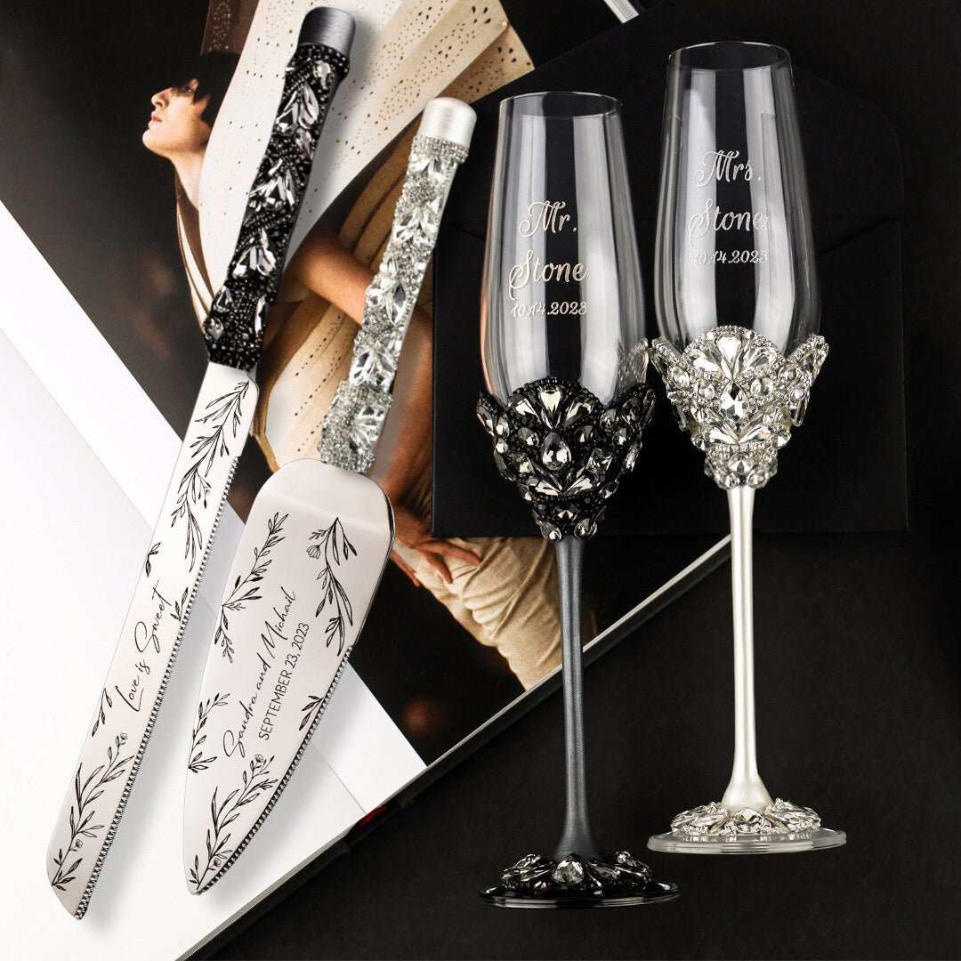 Blossom Black &amp; White Flutes &amp; Set for cake - ELENA HONCH