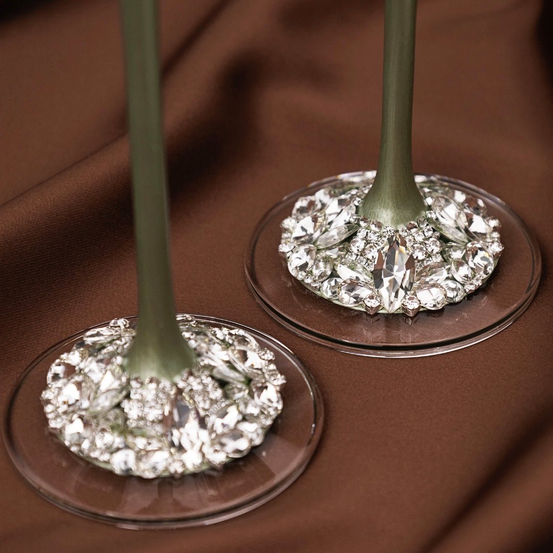Blossom Eucalyptus Wedding Glasses &amp; Cake Server Set - ELENA HONCH
