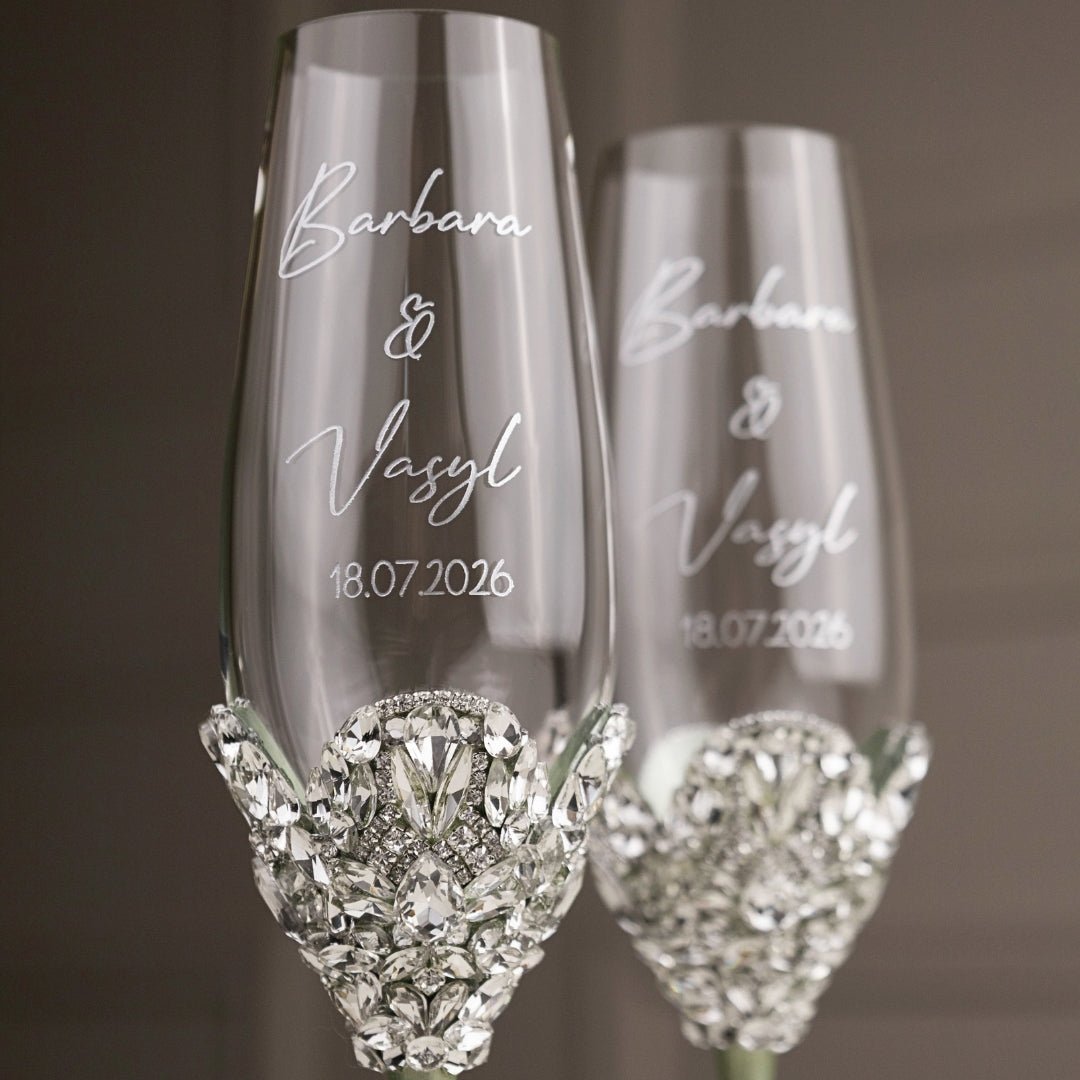 Blossom Eucalyptus Wedding Glasses &amp; Cake Server Set - ELENA HONCH