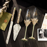 Blossom flutes & set for cake in Olive - ELENA HONCH