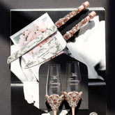 Blossom Rose & Gold Wedding Glasses with Cake Set - ELENA HONCH