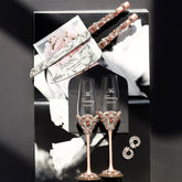 Blossom Rose & Gold Wedding Glasses with Cake Set - ELENA HONCH