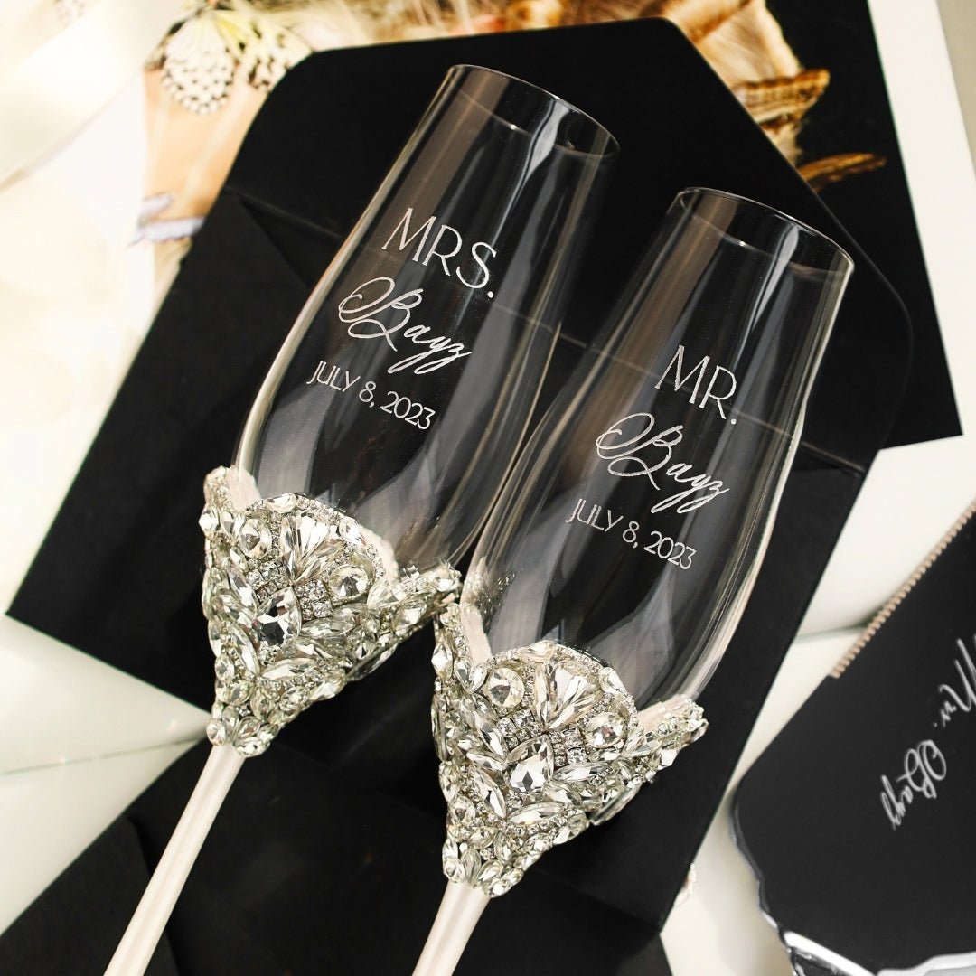 Blossom White Wedding Glasses &amp; Cake Server Set - ELENA HONCH