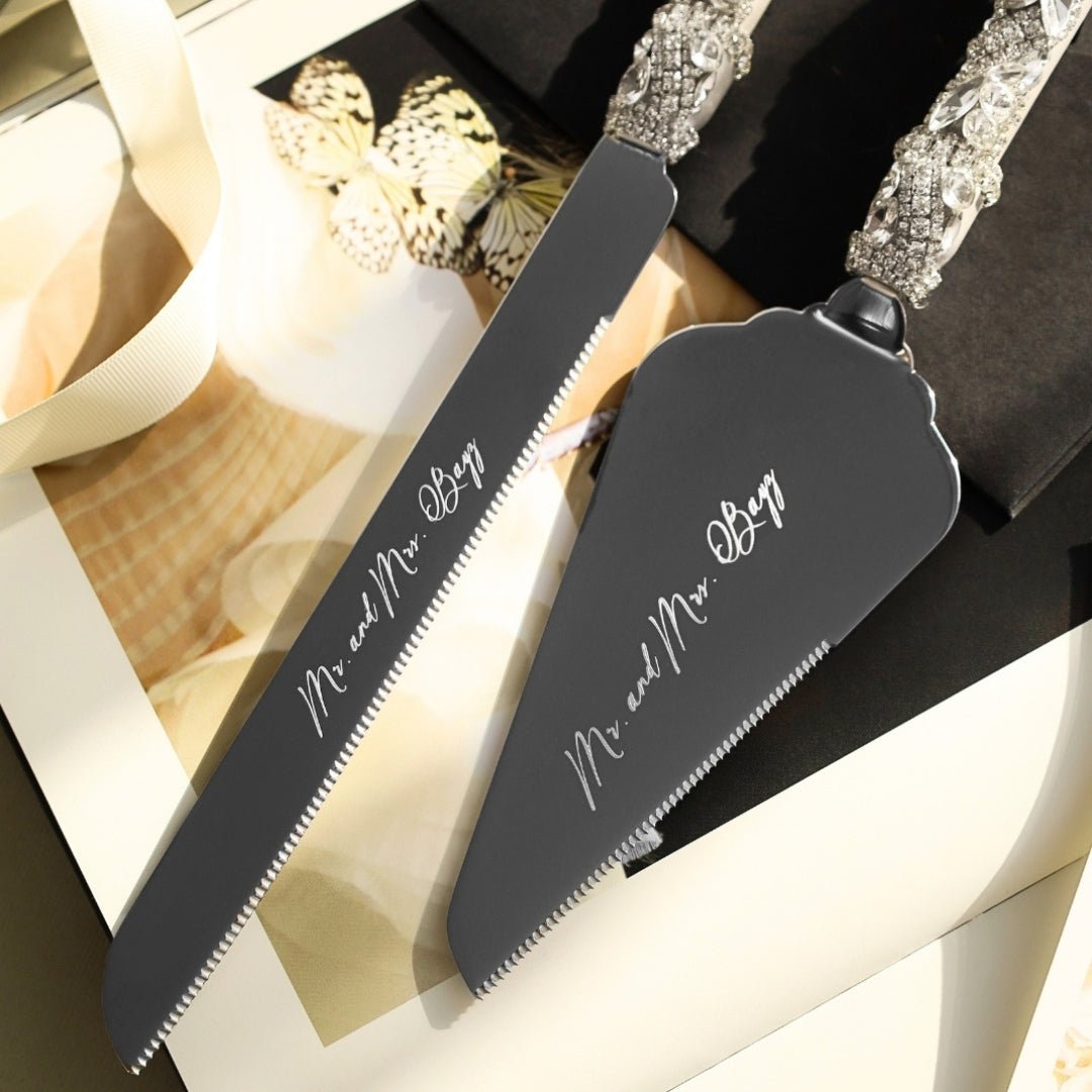 Blossom White Wedding Glasses &amp; Cake Server Set - ELENA HONCH