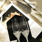 Blossom White Wedding Glasses & Cake Server Set - ELENA HONCH