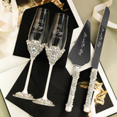 Blossom White Wedding Glasses & Cake Server Set - ELENA HONCH