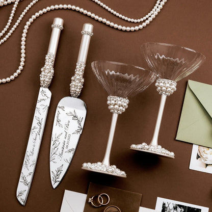 Camellia Flutes &amp; Cake Set Ivory - ELENA HONCH