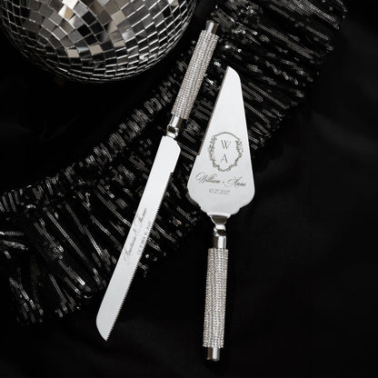 Celebration Champagne Flutes &amp; Cake Set in Silver - ELENA HONCH