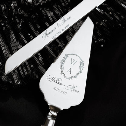 Celebration Champagne Flutes &amp; Cake Set in Silver - ELENA HONCH