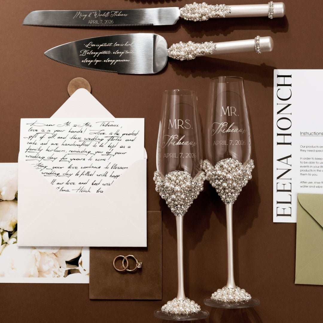 Celina Flutes & Cake Set Ivory for Wedding Day