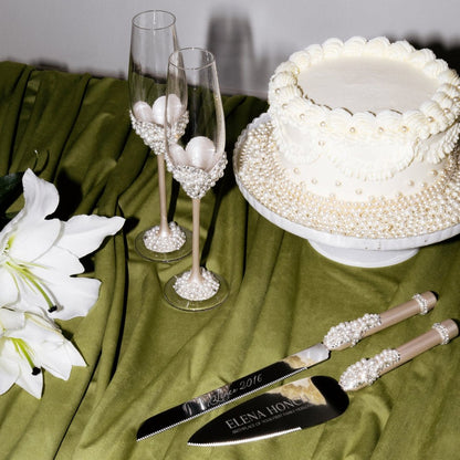 Celina Flutes &amp; Cake Set Ivory - ELENA HONCH