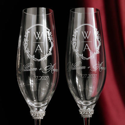 Crystal Line Champagne Flutes &amp; Cake Set in Silver - ELENA HONCH