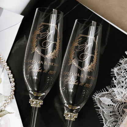Crystal Line Wedding Flutes in Gold - ELENA HONCH