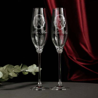Crystal Line Wedding Flutes in Silver - ELENA HONCH
