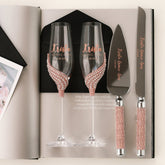 Custom Flutes & Cake Set in Rose Gold for Quinceañera Celebration - ELENA HONCH