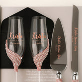 Custom Flutes & Cake Set in Rose Gold for Quinceañera Celebration - ELENA HONCH