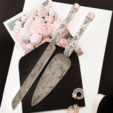 Custom Quinceañera Flutes Ruta & Cake Server Set In Blush - ELENA HONCH