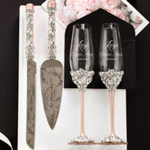 Custom Quinceañera Flutes Ruta & Cake Server Set In Blush - ELENA HONCH