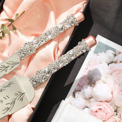 Custom Quinceañera Flutes Ruta &amp; Cake Server Set In Blush - ELENA HONCH