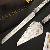 Emerald Tulipa Wedding Flutes & Cake Server Knife Set - ELENA HONCH