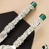 Emerald Tulipa Wedding Flutes & Cake Server Knife Set - ELENA HONCH