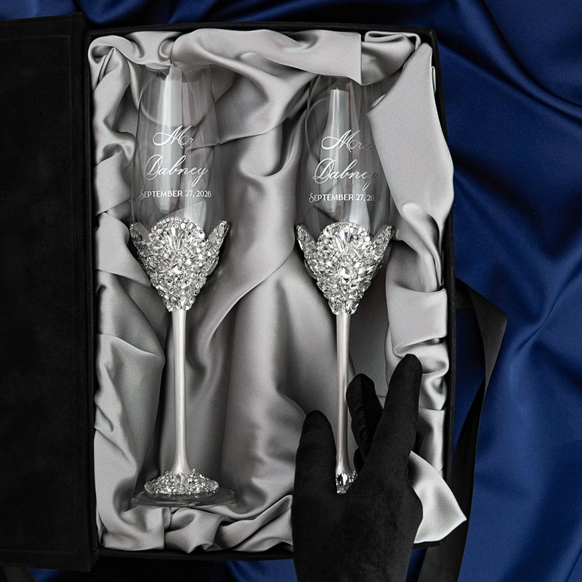 Flutes Blossom White in Silver Satin-Lined Boxes - ELENA HONCH