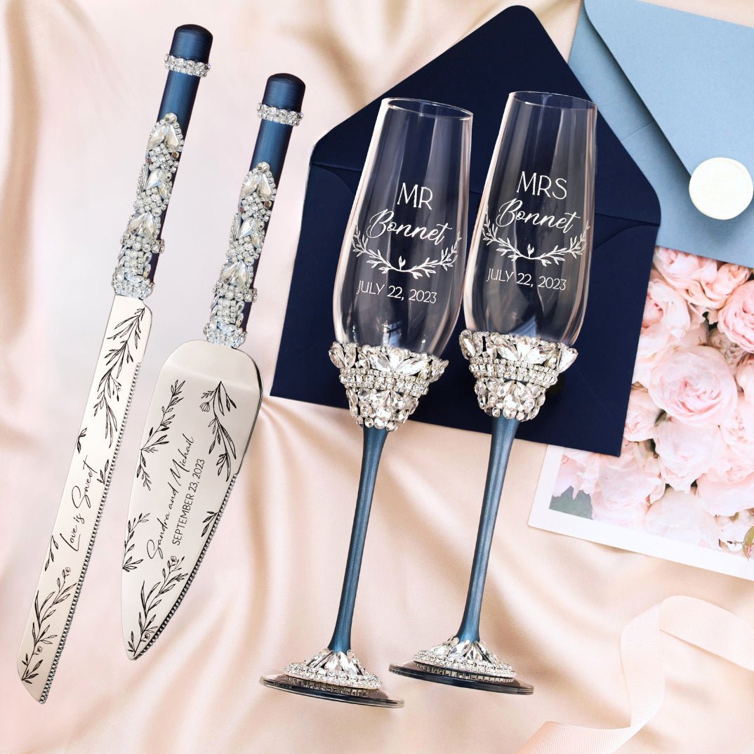 Flutes Ivy &amp; Cake Set in Navy Color - ELENA HONCH