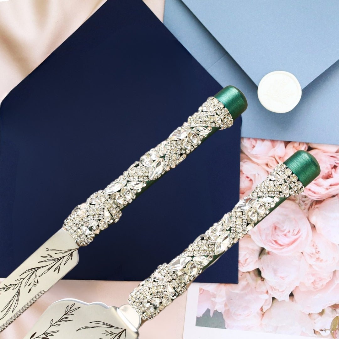 Flutes &amp; Set for Cake in Emerald color - ELENA HONCH