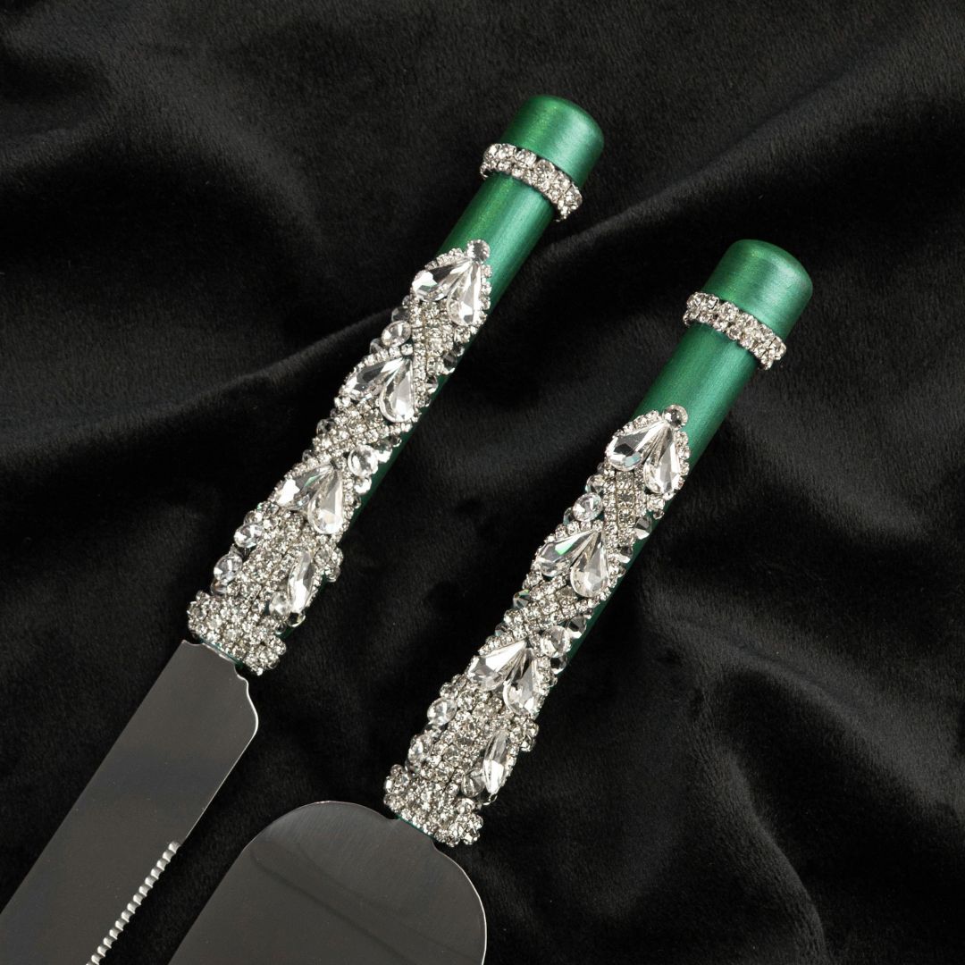 Flutes &amp; Set for Cake in Emerald color - ELENA HONCH