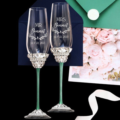Flutes &amp; Set for Cake in Emerald color - ELENA HONCH
