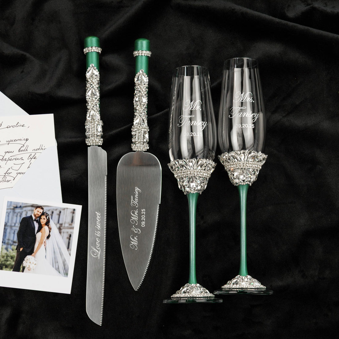 Flutes & Set for Cake in Emerald color - ELENA HONCH