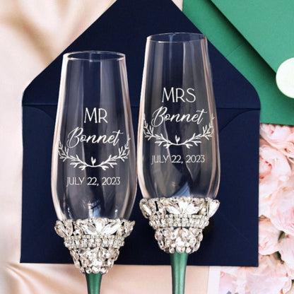 Flutes &amp; Set for Cake in Emerald color - ELENA HONCH