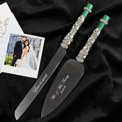 Flutes &amp; Set for Cake in Emerald color - ELENA HONCH