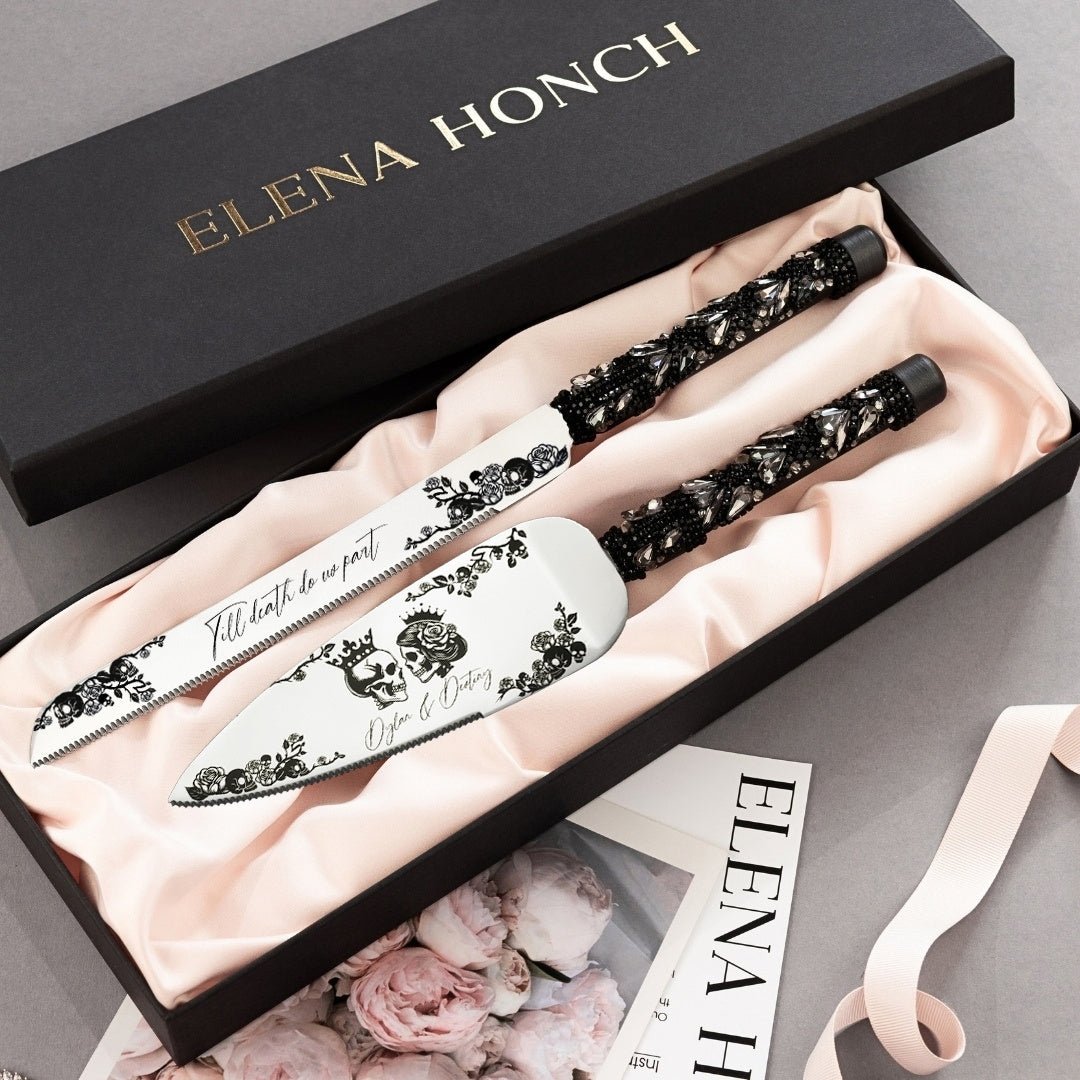 Gothic Black Cake Server & Knife Set - ELENA HONCH