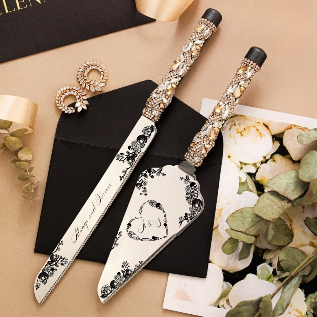 Gothic Black &amp; Gold Cake Cutting Set - ELENA HONCH