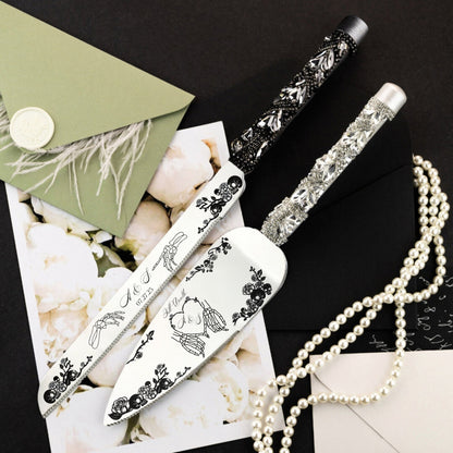Gothic Cake Server Set in Black &amp; White - ELENA HONCH