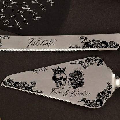 Gothic Dark Gold Cake Server &amp; Knife Set - ELENA HONCH