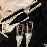 Ivory Tulipa Crystal Flutes & Cake Cutting Set - ELENA HONCH