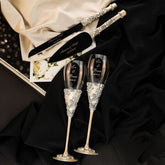 Ivory Tulipa Crystal Flutes & Cake Cutting Set - ELENA HONCH