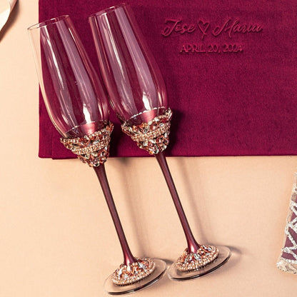 Ivy Flutes &amp; Cake set in burgundy with guestbook - ELENA HONCH