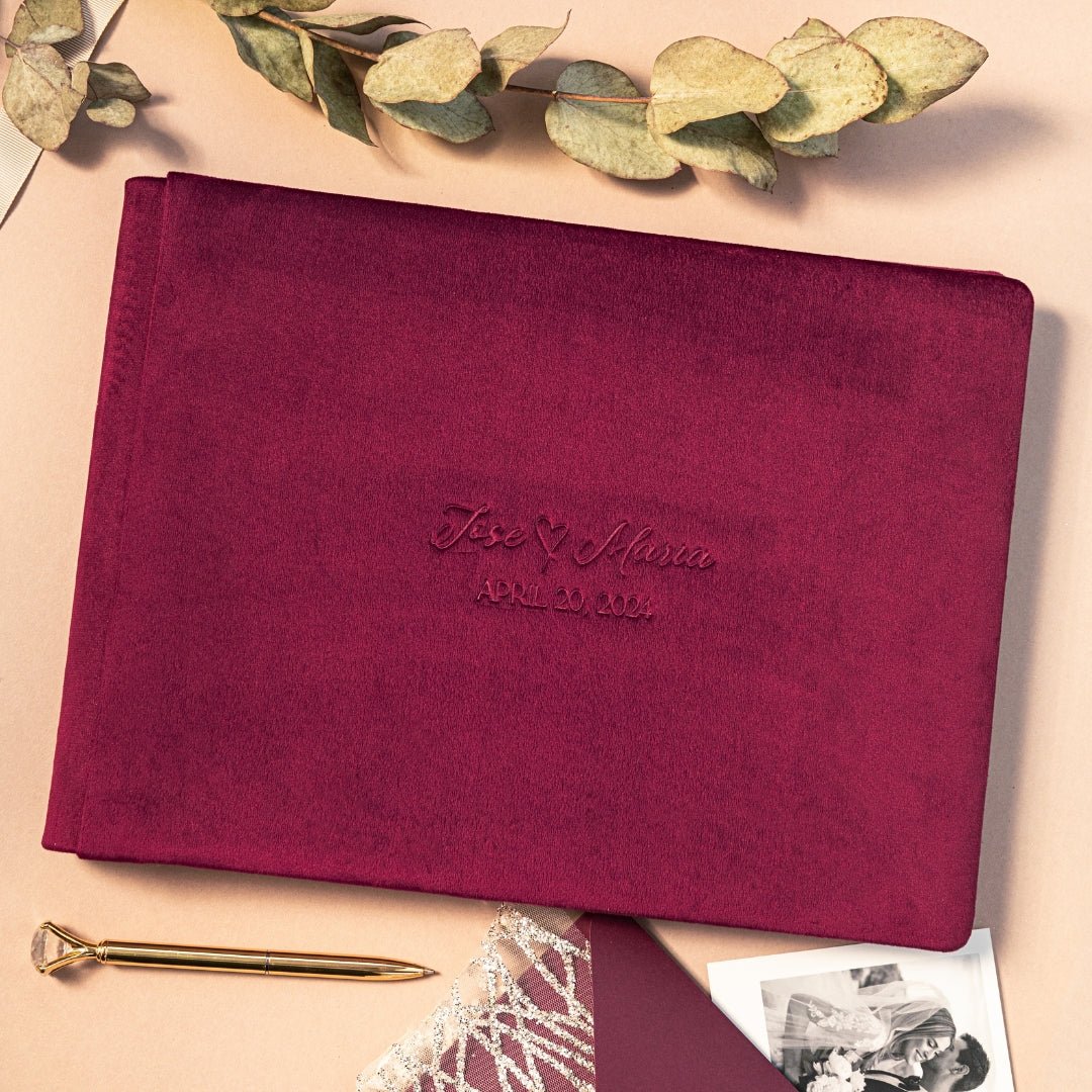 Ivy Flutes &amp; Cake set in burgundy with guestbook - ELENA HONCH