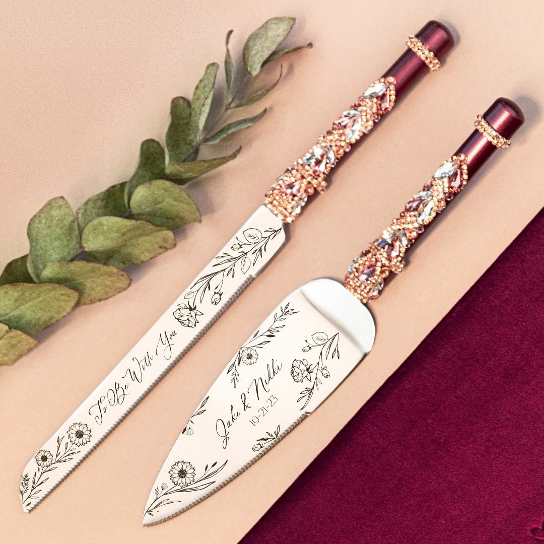 Ivy Flutes &amp; Cake set in burgundy with guestbook - ELENA HONCH