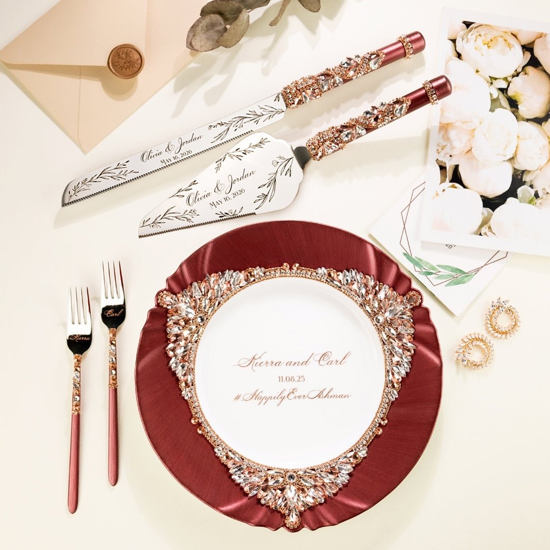 Ivy Flutes &amp; Set for cake in Burgundy - ELENA HONCH
