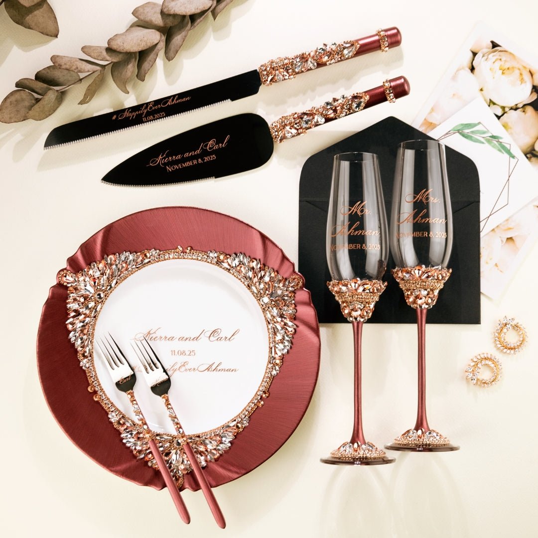 Ivy Flutes &amp; Set for cake in Burgundy - ELENA HONCH