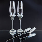 Margaret Wedding Flutes & Cake Cutting set in Silver - ELENA HONCH